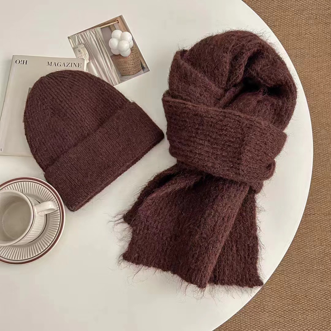 2Pcs Womens Mens Winter Beanie Hats Neck Scarf Sets - Image 4